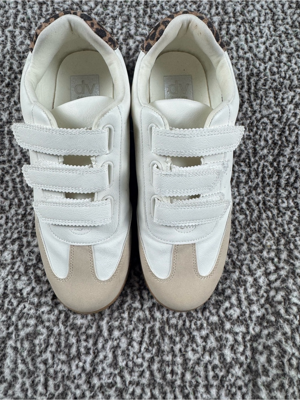 DV by Dolce Vita White and leopard Velcro “QUICK” sneakers women’s size 9.
